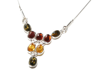 Dezente 925 Silber Kette mit mehrfarbigem Bernsteinanhänger