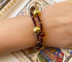 Doppelumwickeltes Bernstein Armband mit vergoldeten 925 Silber Kugeln