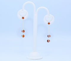 925 Silber Ohrringe Ohrstecker mit silberumwickelten Bernsteinkugeln in Cognacfarbe