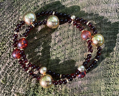 Doppelumwickeltes Bernstein Armband mit vergoldeten 925 Silber Kugeln