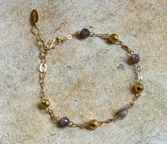 Vergoldetes Botswana Achat 925 Silber Armband mit facettierten Kugeln