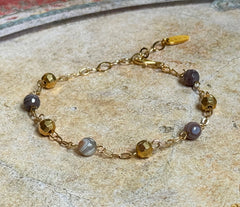 Vergoldetes Botswana Achat 925 Silber Armband mit facettierten Kugeln