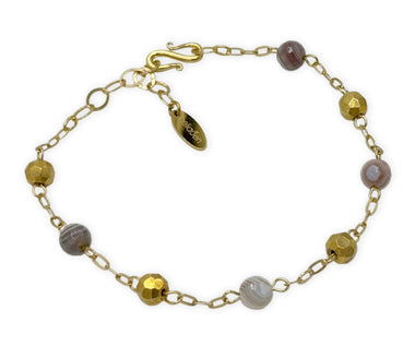 Vergoldetes Botswana Achat 925 Silber Armband mit facettierten Kugeln