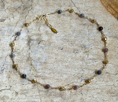 Vergoldetes 925 Silberketten Collier mit Botswana Achat mit facettierten Kugeln