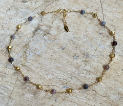 Vergoldetes 925 Silberketten Collier mit Botswana Achat mit facettierten Kugeln