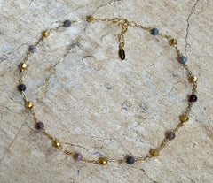 Vergoldetes 925 Silberketten Collier mit Botswana Achat mit facettierten Kugeln