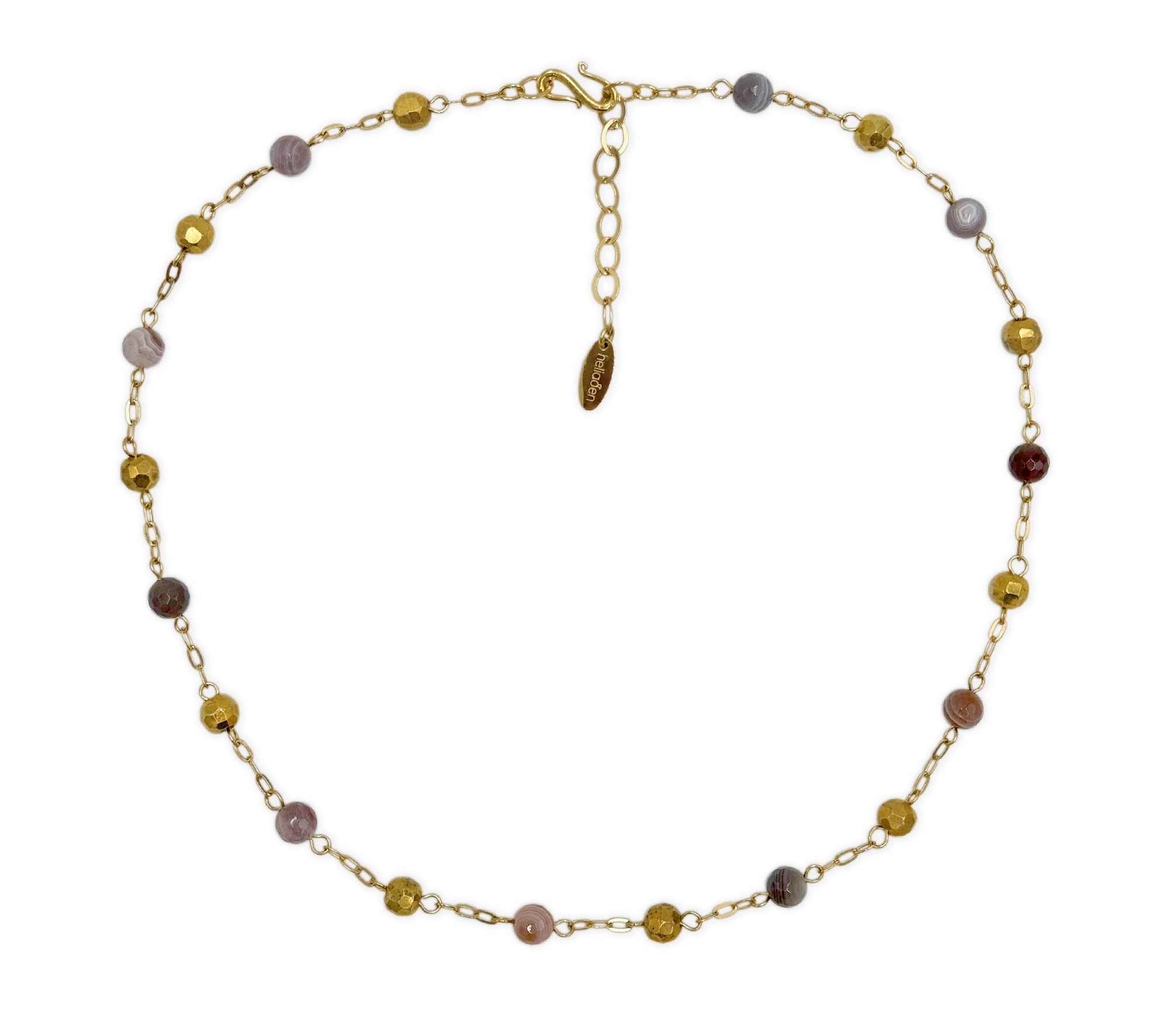 Vergoldetes 925 Silberketten Collier mit Botswana Achat mit facettierten Kugeln