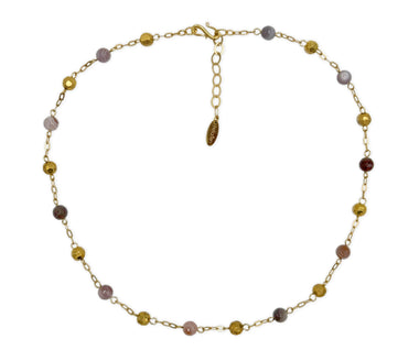 Vergoldetes 925 Silberketten Collier mit Botswana Achat mit facettierten Kugeln