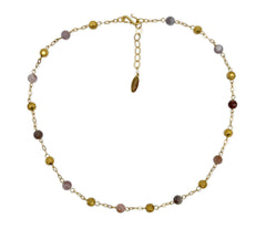 Vergoldetes 925 Silberketten Collier mit Botswana Achat mit facettierten Kugeln