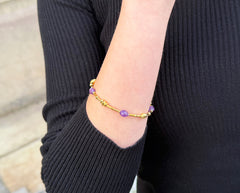 Vergoldetes 925 Silber Armband mit lila facettierten Amethysten