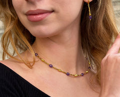 Vergoldetes 925 Silber Collier mit facettierten lila Amethysten