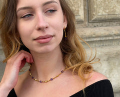 Vergoldetes 925 Silber Collier mit facettierten lila Amethysten
