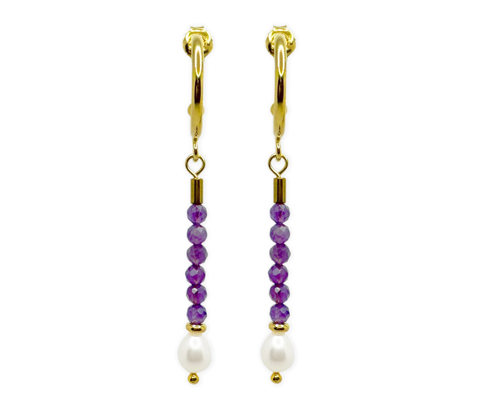 Vergoldete 925 Silber Ohrringe mit Amethysten und Perlen