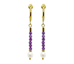 Vergoldete 925 Silber Ohrringe mit Amethysten und Perlen