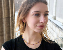 Vergoldete 925 Silber Ohrringe mit facettierten lila Amethysten
