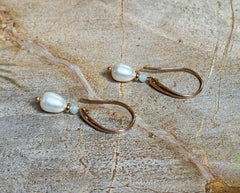 Rosegold 925 Silber Creolen mit Aquamarin und Süsswasserperlen