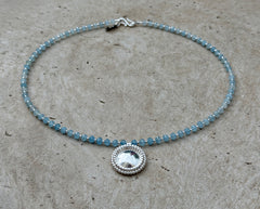 925 Silber Collier mit Aquamarin