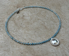 925 Silber Collier mit Aquamarin