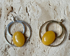 Runder vergoldeter Silber Bernstein Anhänger in Gelb