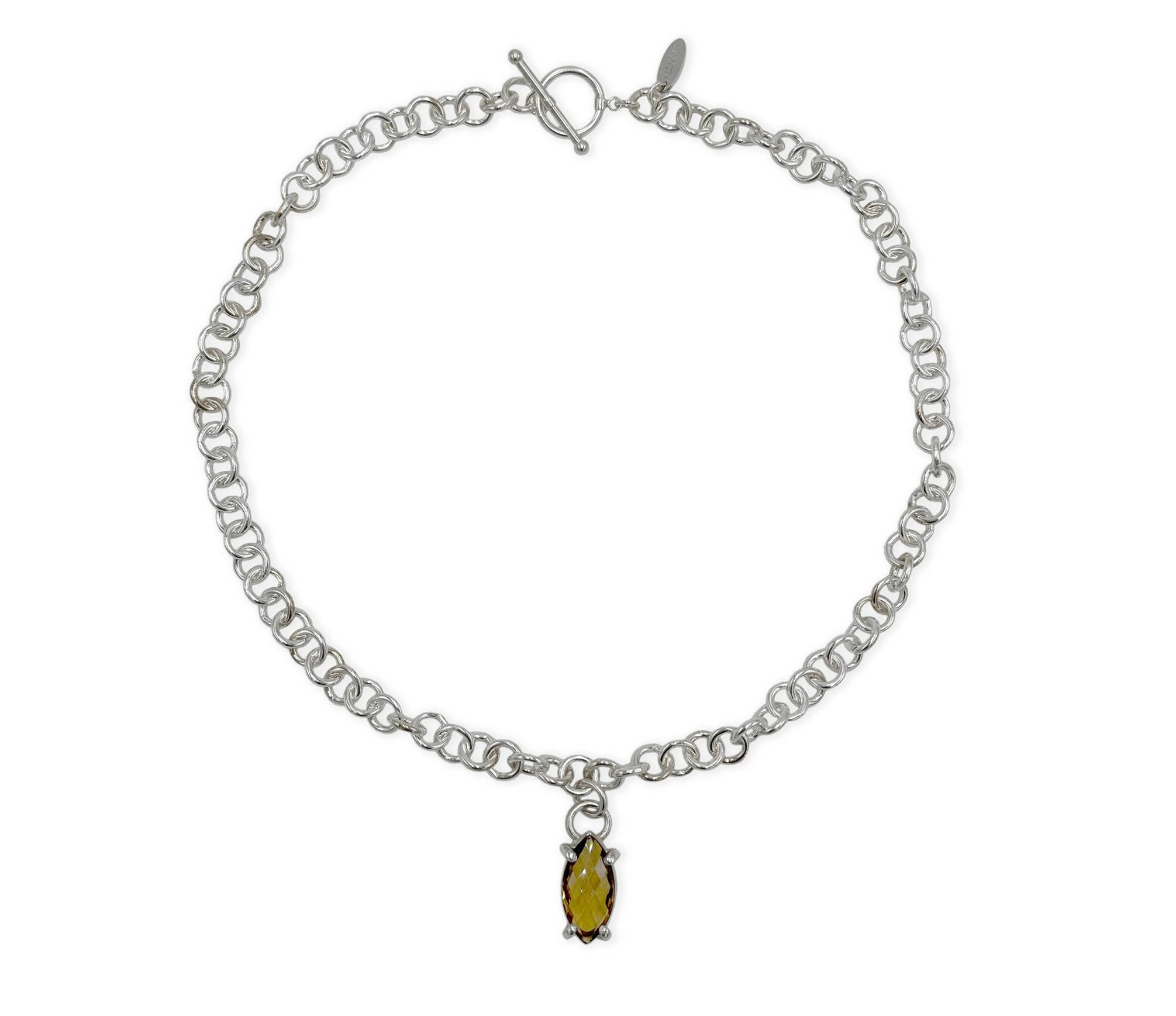 Massives 925 Silberketten Collier mit Bierquarzstein