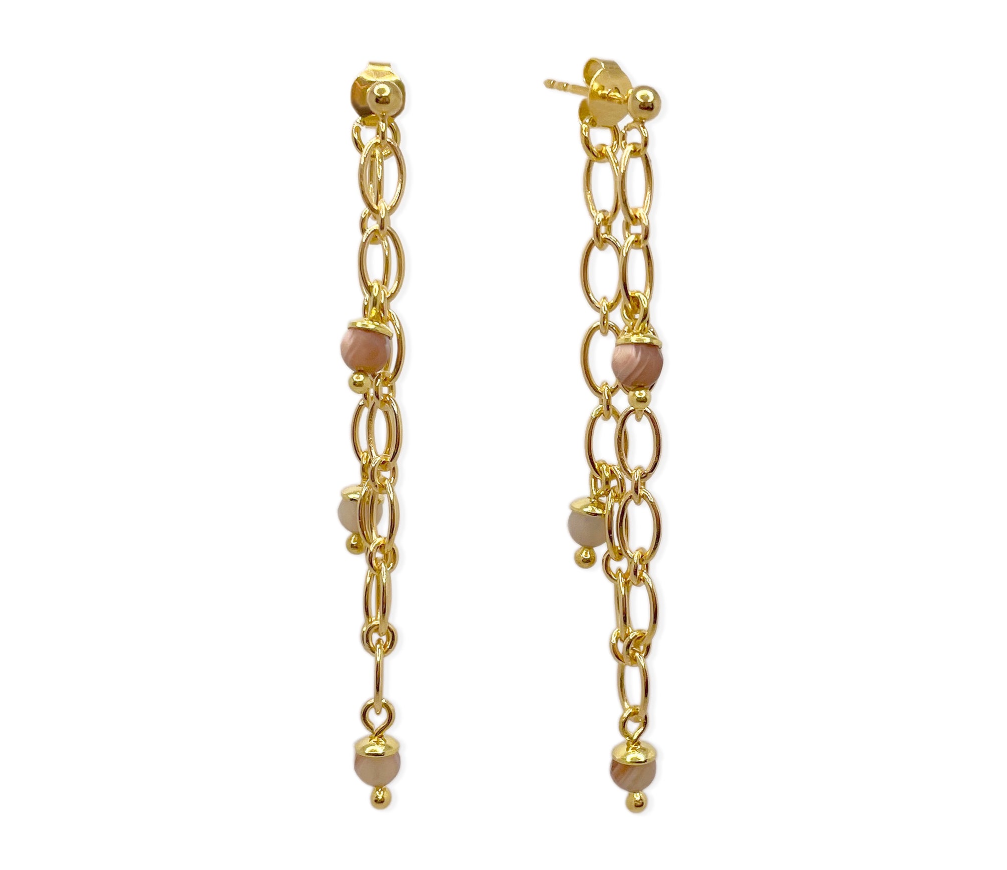 Botswana Achat Ketten-Ohrstecker mit vergoldetem 925 Silber