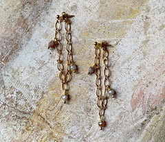 Botswana Achat Ketten-Ohrstecker mit vergoldetem 925 Silber