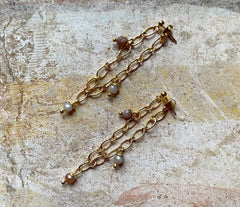 Botswana Achat Ketten-Ohrstecker mit vergoldetem 925 Silber