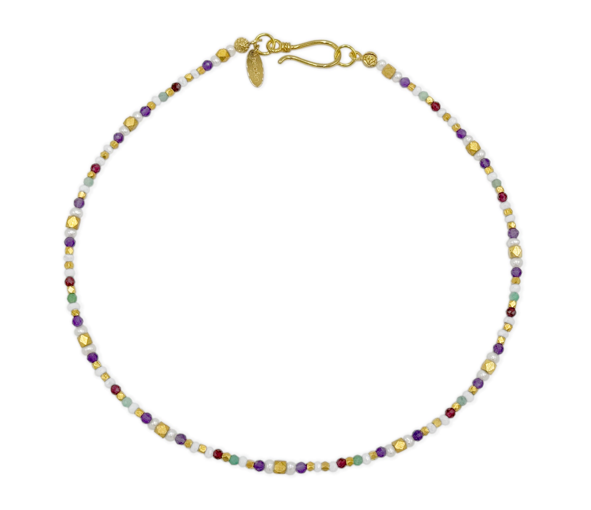 Collier aus Messing mit Smaragden und mehrfarbigen Edelsteinen