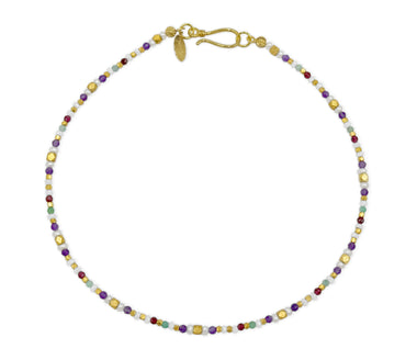 Collier aus Messing mit Smaragden und mehrfarbigen Edelsteinen