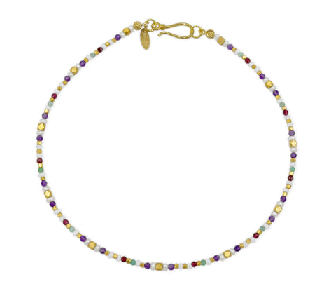 Collier aus Messing mit Smaragden und mehrfarbigen Edelsteinen