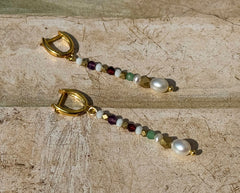 Zierliche vergoldete 925 Silber Ohrringe mit Smaragden und mehrfarbigen Edelsteinen