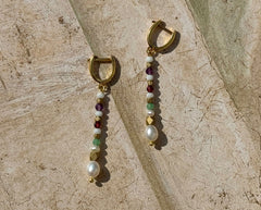 Zierliche vergoldete 925 Silber Ohrringe mit Smaragden und mehrfarbigen Edelsteinen