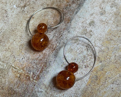 Runde 925 Silber Ohrringe Ohrhänger mit Bernsteinkugeln