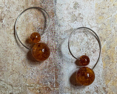 Runde 925 Silber Ohrringe Ohrhänger mit Bernsteinkugeln