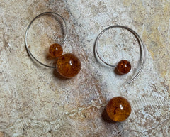 Runde 925 Silber Ohrringe Ohrhänger mit Bernsteinkugeln