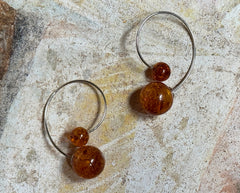 Runde 925 Silber Ohrringe Ohrhänger mit Bernsteinkugeln