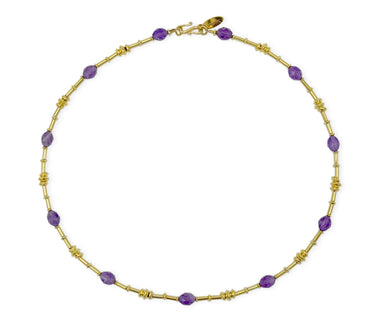 Vergoldetes 925 Silber Collier mit facettierten lila Amethysten