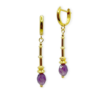 Vergoldete 925 Silber Ohrringe mit facettierten lila Amethysten