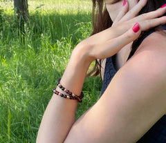 Doppelumwickeltes Bernstein Armband in Kirschfarbe und Roségold 925 Silberkugeln