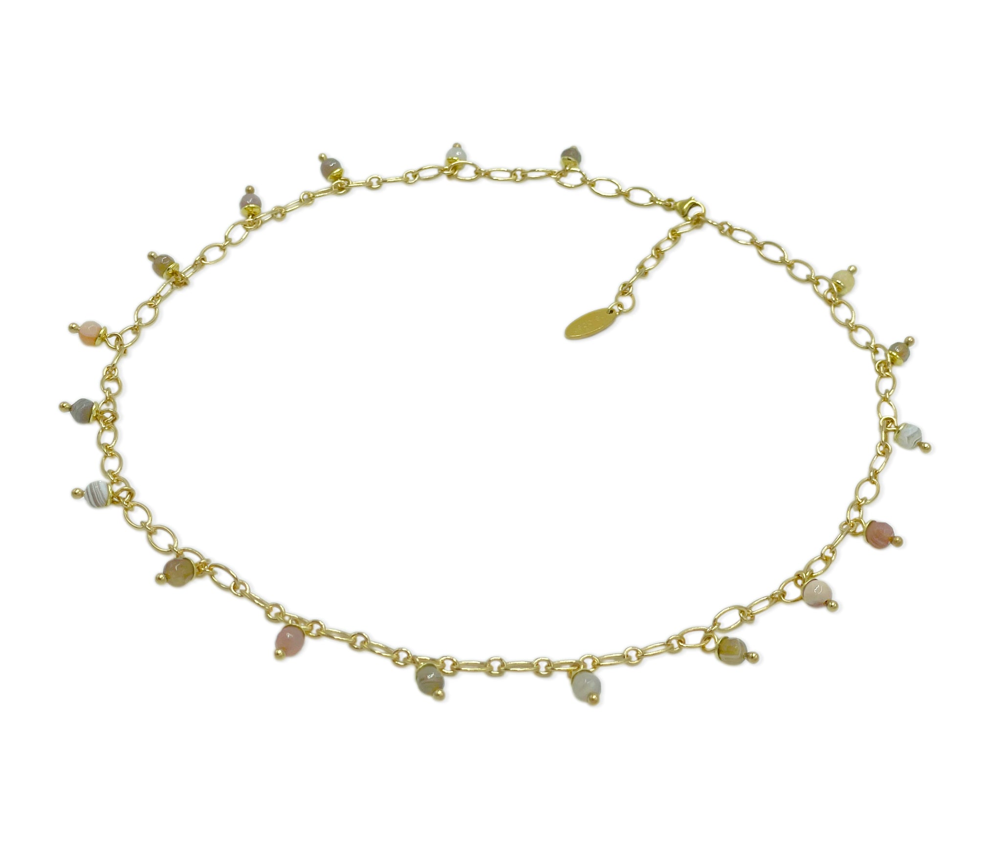 Langes vergoldetes 925 Silber Collier mit Botswana Achat