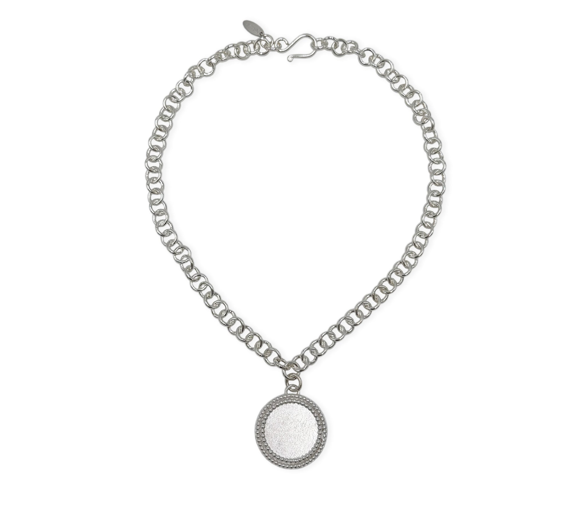 Massives 925 Silber Collier mit rundem Anhänger