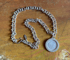 Massives 925 Silber Collier mit rundem Anhänger