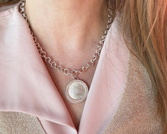 Massives 925 Silber Collier mit rundem Anhänger