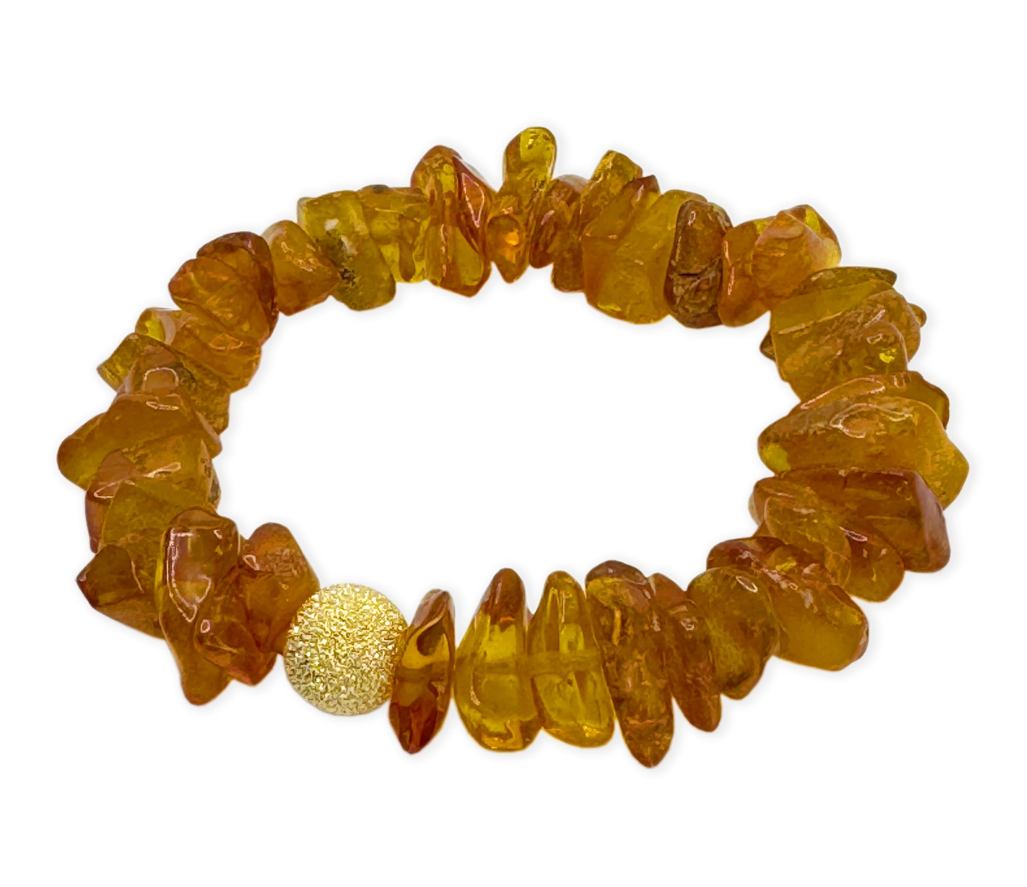 Armband mit vergoldeter diamentierter 925 Silber Kugel und rohem Bernstein