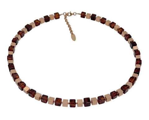 Elegantes Bernstein-Cube Collier aus Roségold 925 Silber Cubes