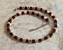 Elegantes Bernstein-Cube Collier aus Roségold 925 Silber Cubes