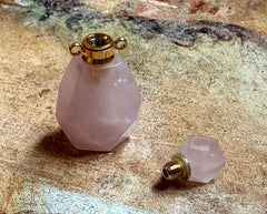 Rosenquarz Perfümflaschen mit Anhänger aus Edelstahl