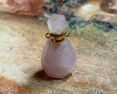 Rosenquarz Perfümflaschen mit Anhänger aus Edelstahl
