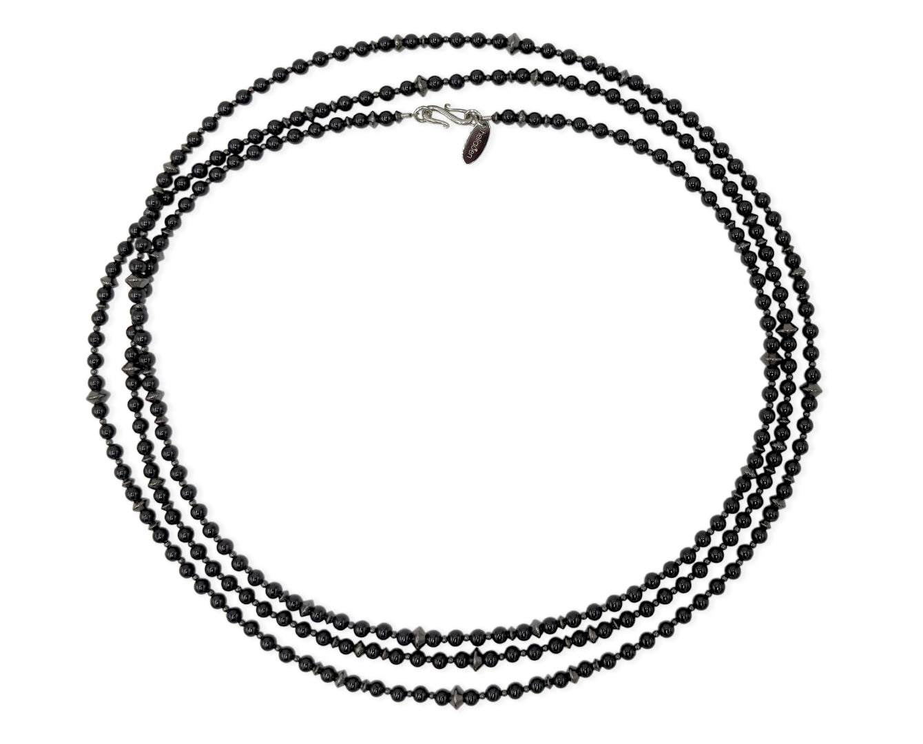 Lange Halskette aus schwarzem Spinell und 925 Silber