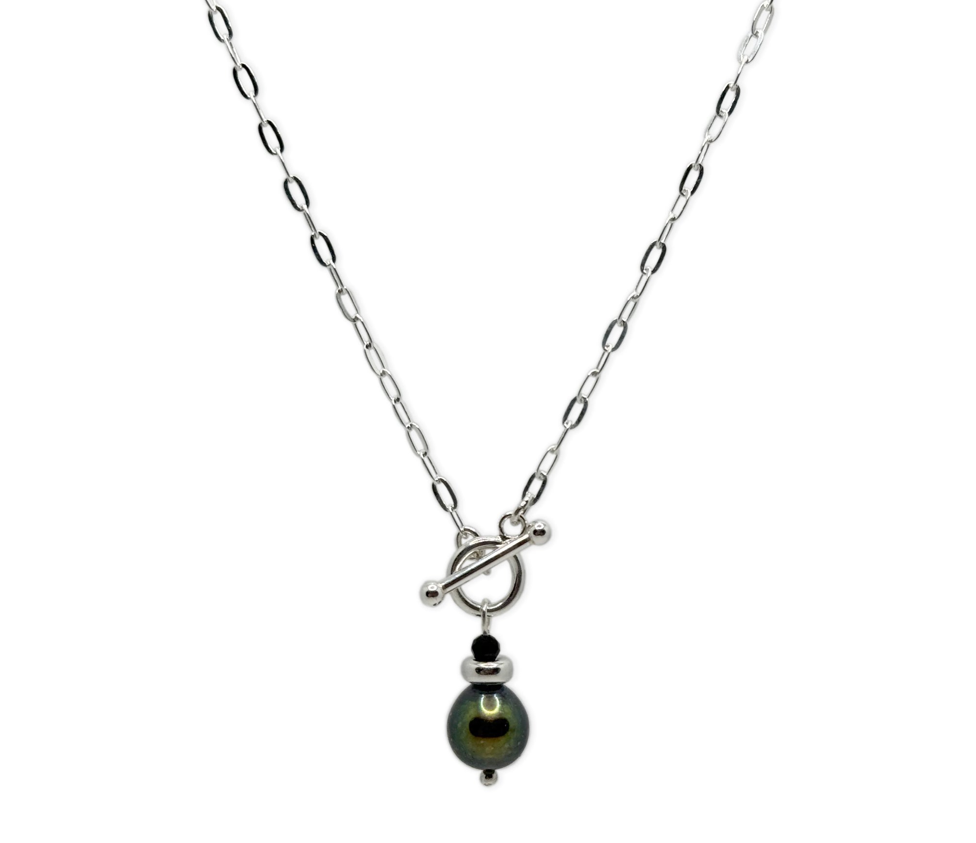 925 Silber Kette mit schwarzer Süsserwasserperle und Turmalinstein